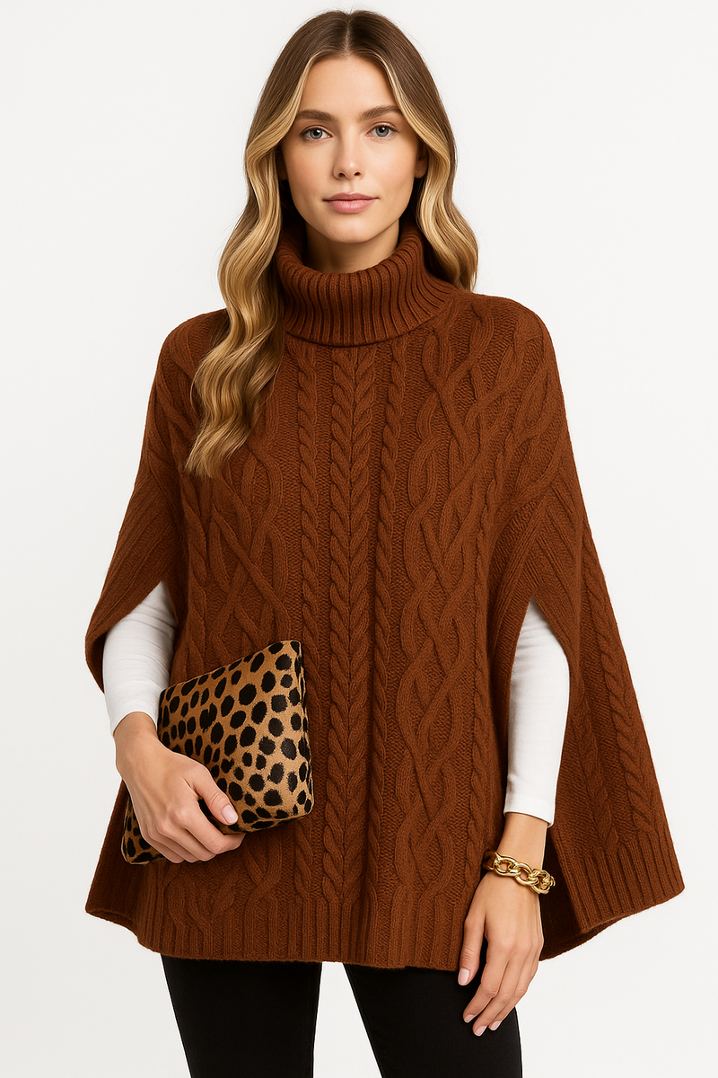 Cable Knit Poncho Sweater, Soft & Fashionable Layer – Emily