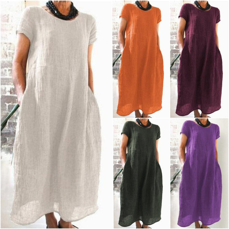 Relaxed Fit Solid Color Midi Dress for a Casual Look – Sophia