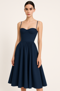 Figure-Flattering Corset Midi Dress with Elegant Flow – Emily