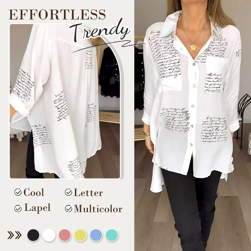 Women's Relaxed Button-Down Shirt with Graphic Letter Print – Emily