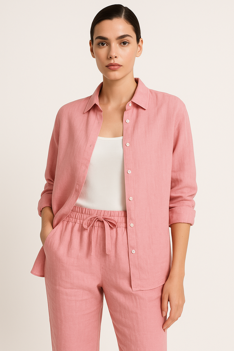 Breathable Cotton Linen Two-Piece Loungewear, Relaxed Fit – Emily