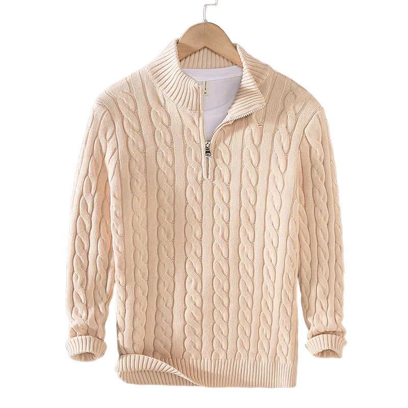 Men’s Cable Knit Sweater with Zipper and Warmth – Ethan