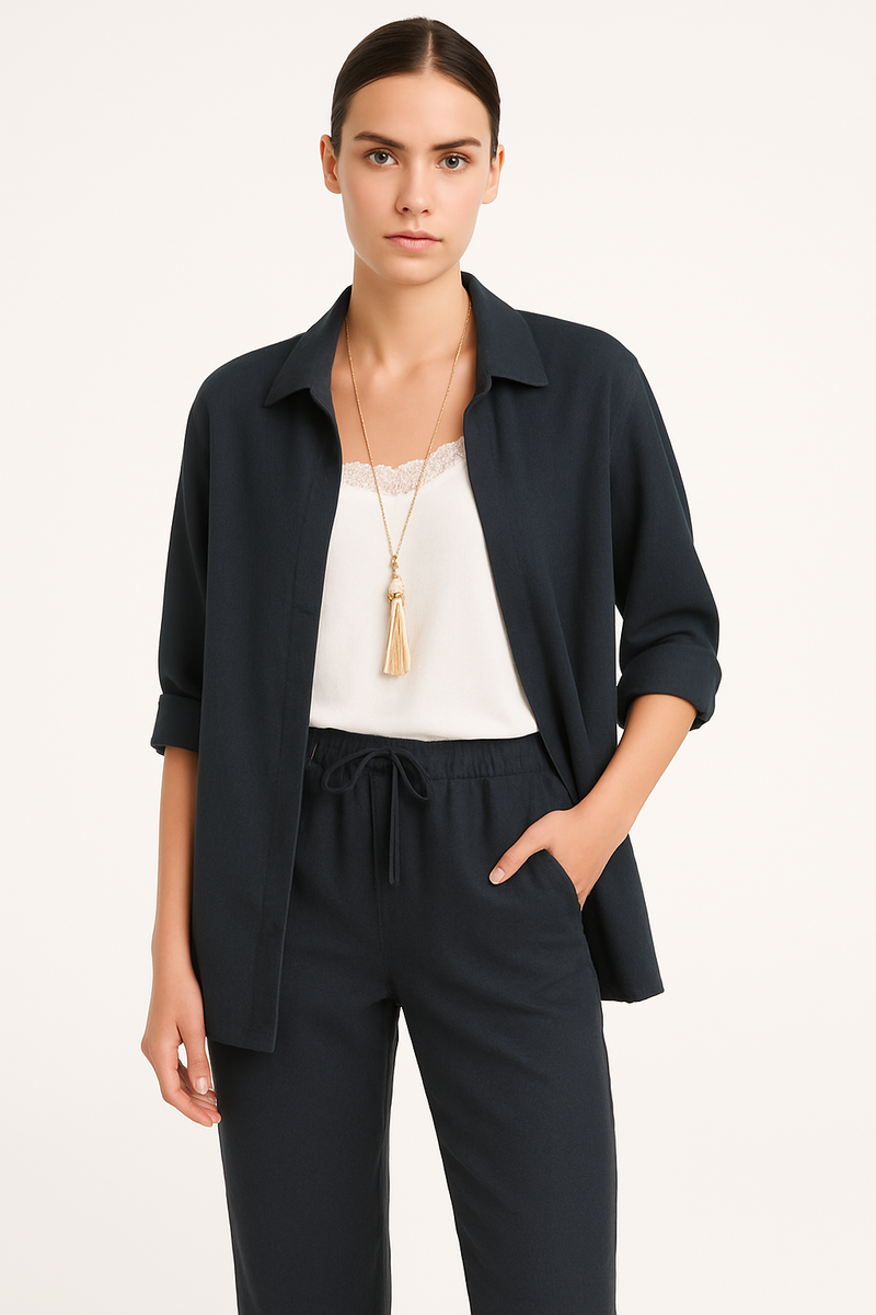 Linen Casual Shirt & Relaxed Pants Set, Chic Summer Outfit – Emily