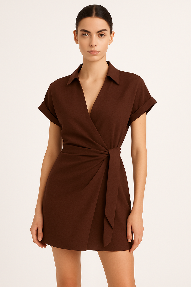Chic V-Neck Short Sleeve Romper, Tie Waist & Flowy Fit – Emily