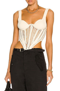 Trendy Crochet Corset Top with Knit Panel Detailing – Sophia