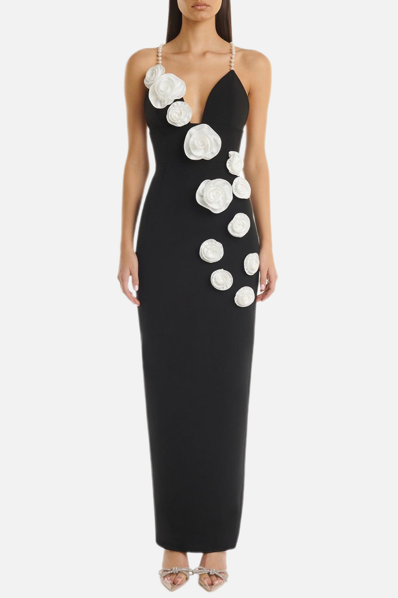 Non-Stretch Maxi Dress with Delicate Floral Accents – Olivia