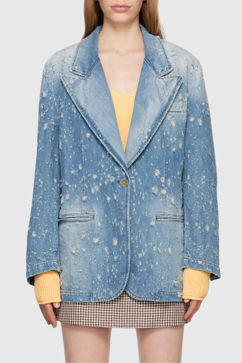 Trendy Distressed Denim Jacket with Eye-Catching Details - Chloe