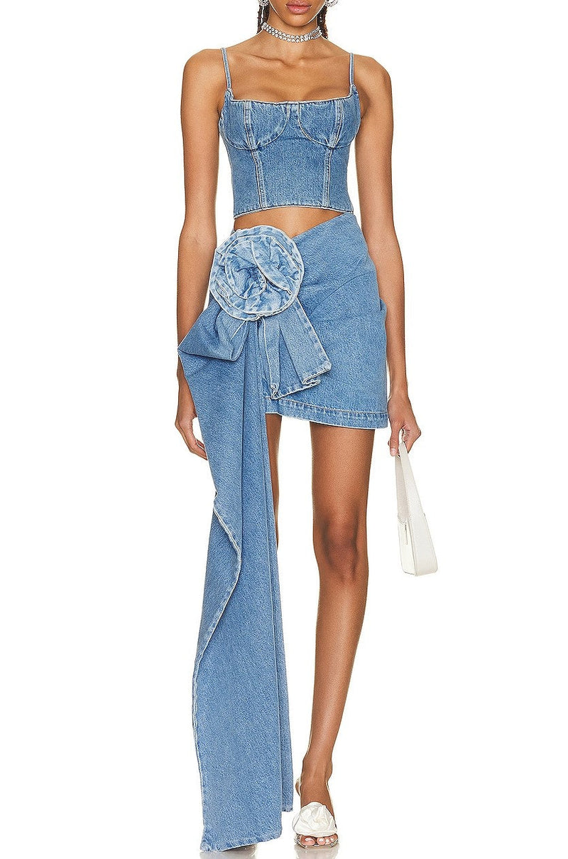 Charming Floral Cotton Denim Mini Skirt for Women – Grace