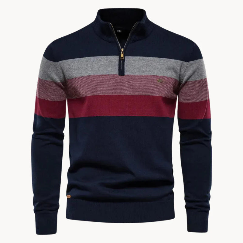 Trendy Striped Quarter-Zip Sweater for Men with Modern Fit – Ethan