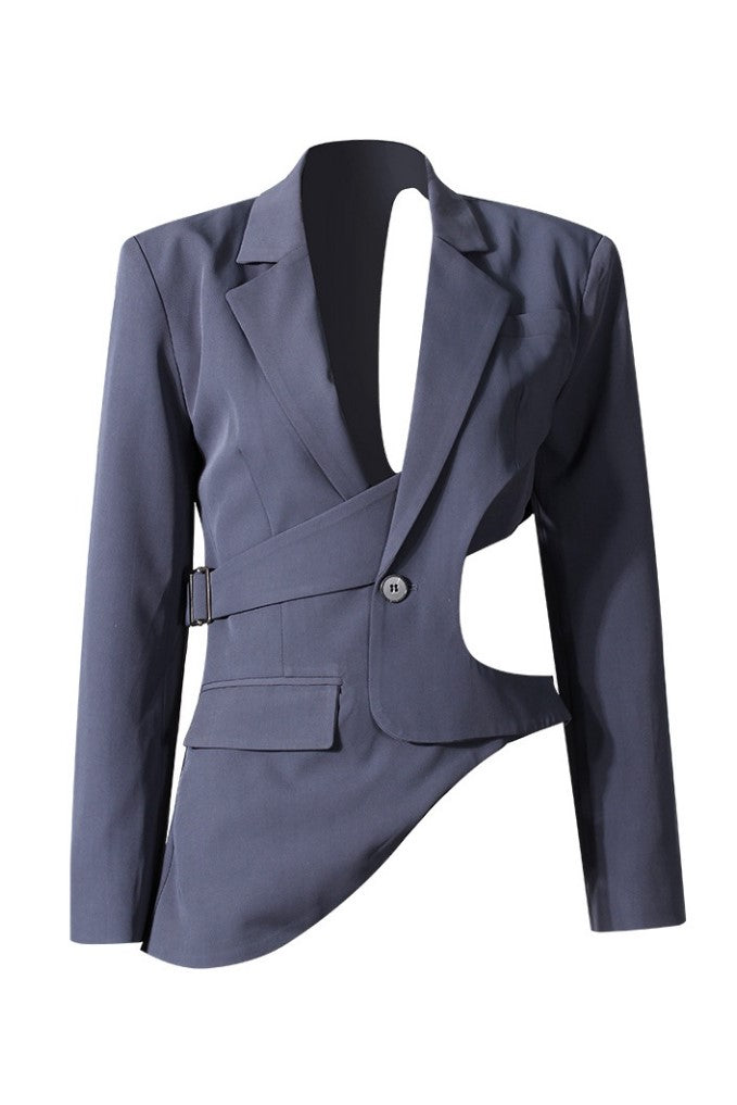 Women's Formal Grey Blazer with Stylish Cutout Accents - Emily