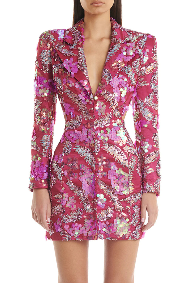 Dazzling Sequin Blazer Dress with Bold Open Back – Olivia