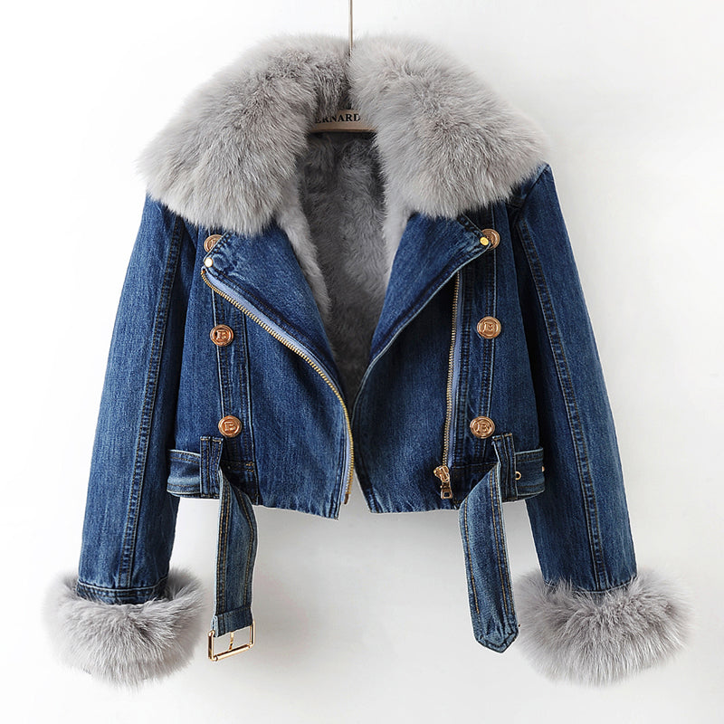 Denim Fur Jacket – Stylish & Warm Vintage-Inspired Outerwear – Eleanor