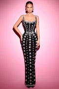 Sophisticated Black Evening Dress with Crystal Accents – Sophia