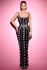 Sophisticated Black Evening Dress with Crystal Accents – Sophia