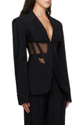 Modern Black Mesh Panel Blazer for Women – Sophia
