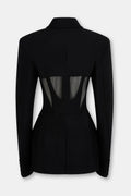 Modern Black Mesh Panel Blazer for Women – Sophia
