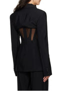 Modern Black Mesh Panel Blazer for Women – Sophia