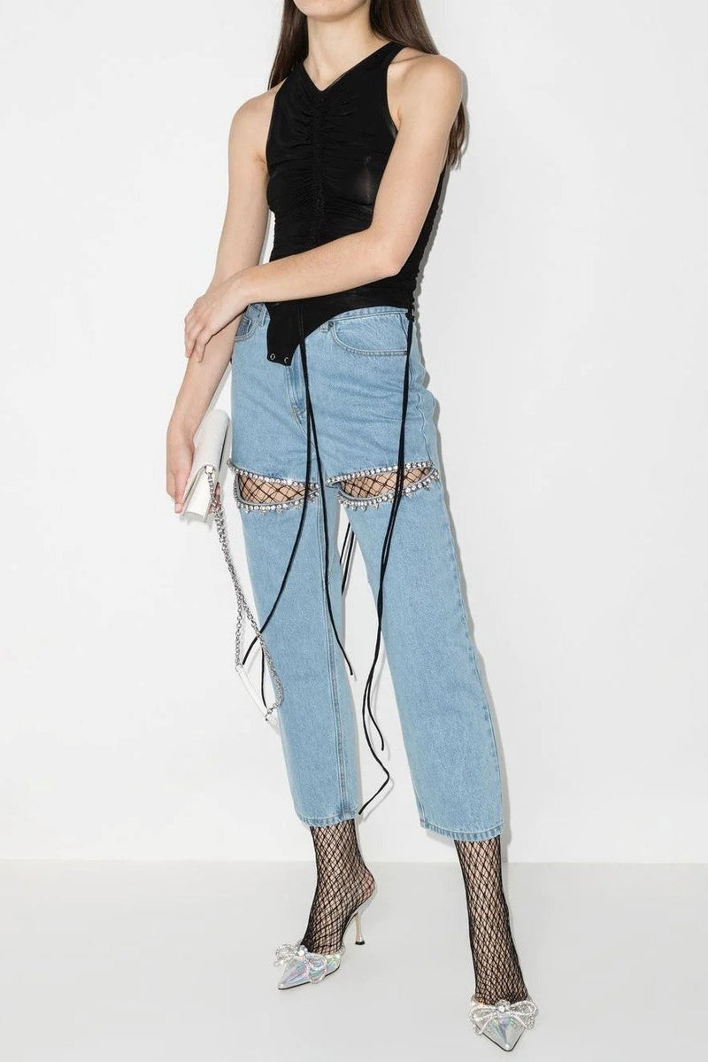 Rhinestone-Embellished Cutout Jeans for Women – Ava