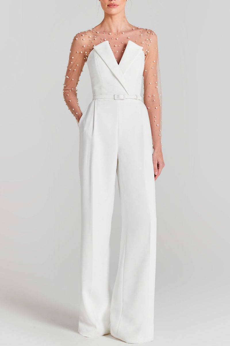 Sophisticated Two-Piece Jumpsuit with Pearl Highlights – Emma