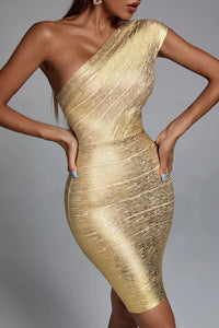 Shimmering Metallic Fabric Party Dress for Special Occasions – Olivia
