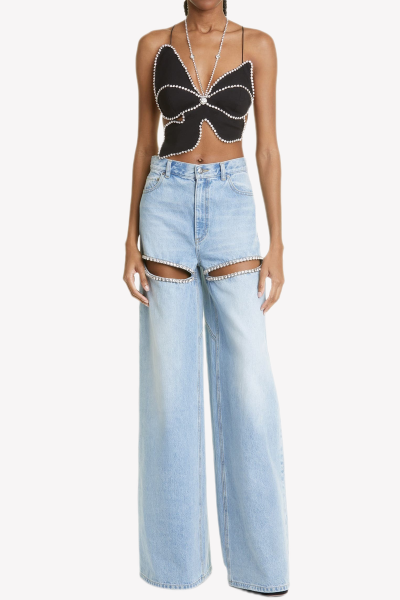 Fashionable Rhinestone-Embellished Denim Pants for Women – Mia