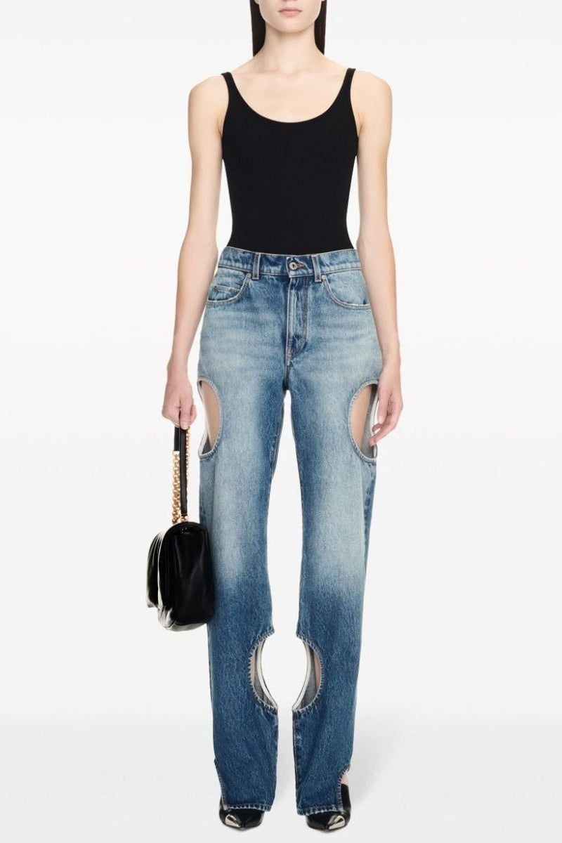High-Quality Non-Stretch Denim Pants with Statement Cutouts – Olivia