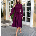 Chic Long-Sleeve Belted Dress – Flattering & Timeless Fit – Olivia