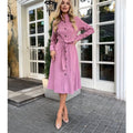 Chic Long-Sleeve Belted Dress – Flattering & Timeless Fit – Olivia