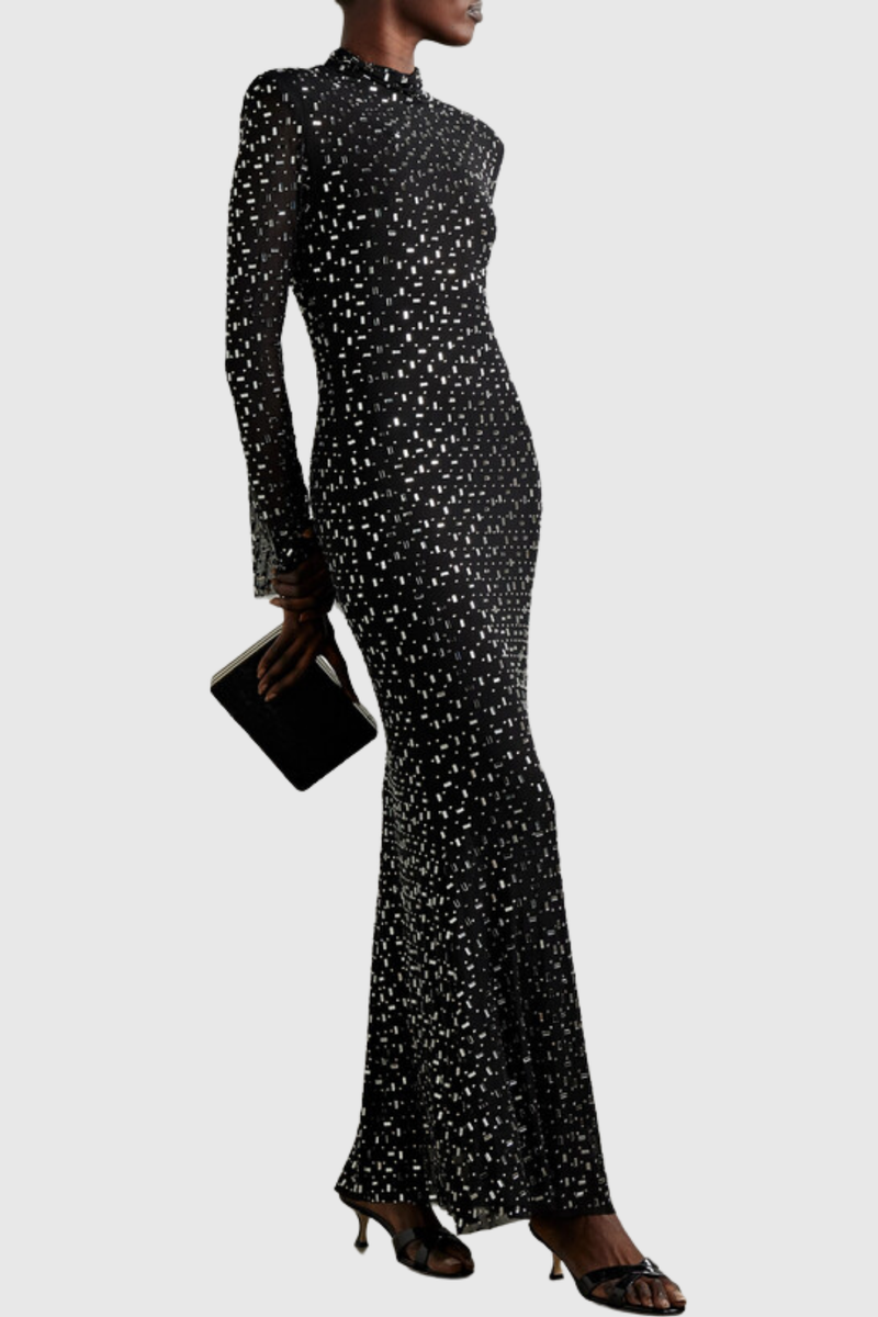 Sophisticated Maxi Dress with Mesh and Fine Detailing – Amelia