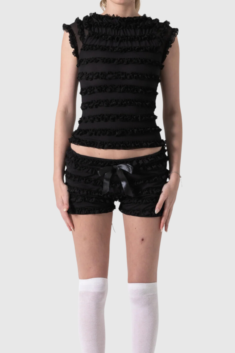 Two-Piece Mesh Set with Elegant Ruffle Details – Olivia