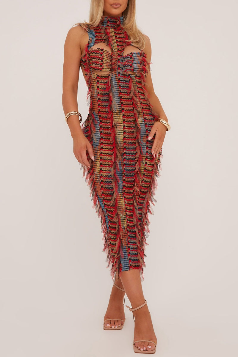 Backless Midi Dress with a Trendy Ripped Style – Ava