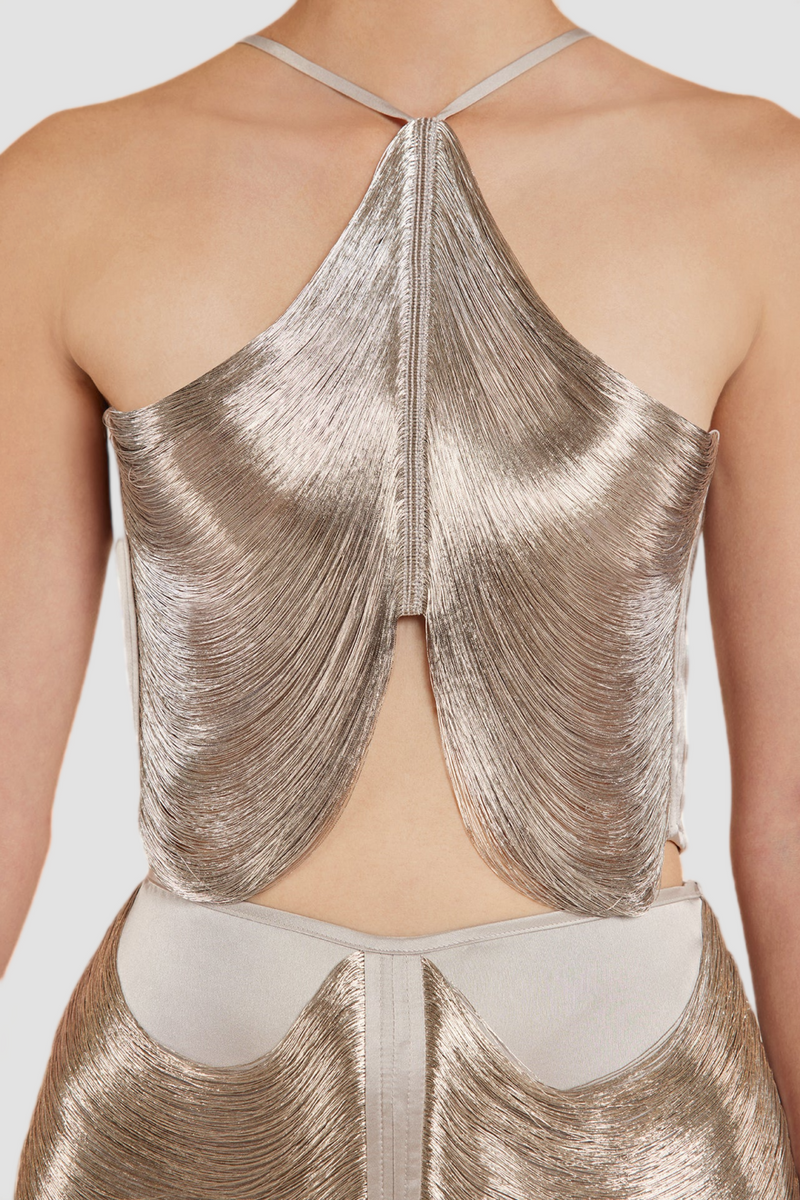 Women's Halter Fringe Crop Top in Sparkling Silver – Olivia