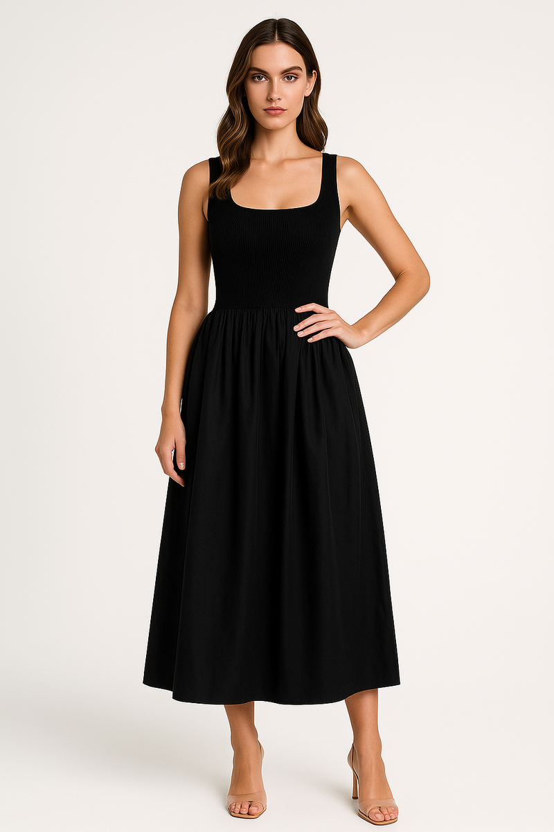 Classic Solid Sleeveless Midi Dress for Women – Ella
