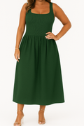 Elegant Flared Midi Dress with Convenient Pockets – Sophia