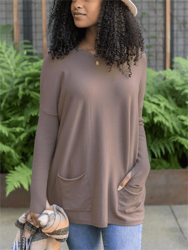 Cozy Knit Tunic Sweater with Pockets & Thumbholes – Emma
