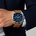 Ocean Blue Dial Chronograph Watch with Sleek Detailing – Mark