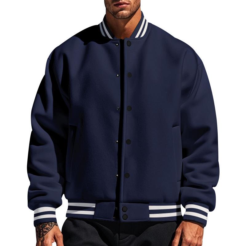 Stylish Fleece Baseball Jacket with Classic Stand Collar - Jake