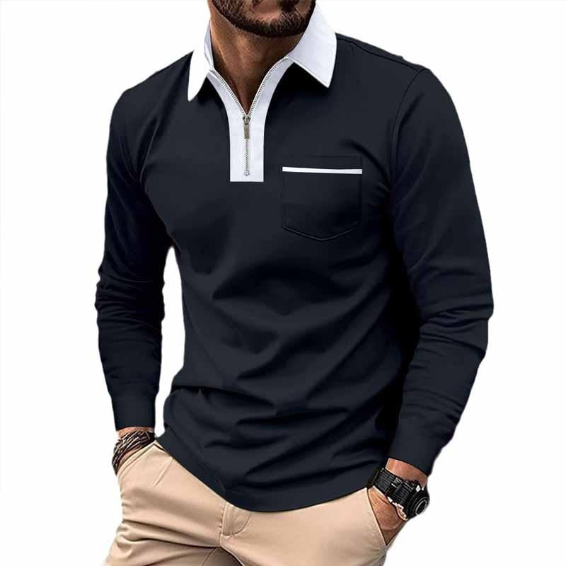 Color Block Polo Shirt with Modern Zipper Design – Ethan