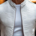 Slim-Fit Leather Jacket with Unique Stone Pattern – Karl