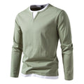 Layered V-Neck Slim-Fit Long Sleeve Tee for Men - Liam