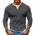 Layered V-Neck Slim-Fit Long Sleeve Tee for Men - Liam