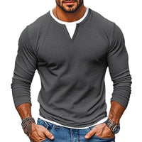 Layered V-Neck Slim-Fit Long Sleeve Tee for Men - Liam