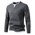 Layered V-Neck Slim-Fit Long Sleeve Tee for Men - Liam