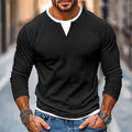 Layered V-Neck Slim-Fit Long Sleeve Tee for Men - Liam