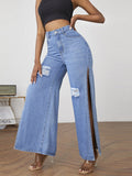 Trendy Distressed Split Wide-Leg Jeans for Women – Kendall