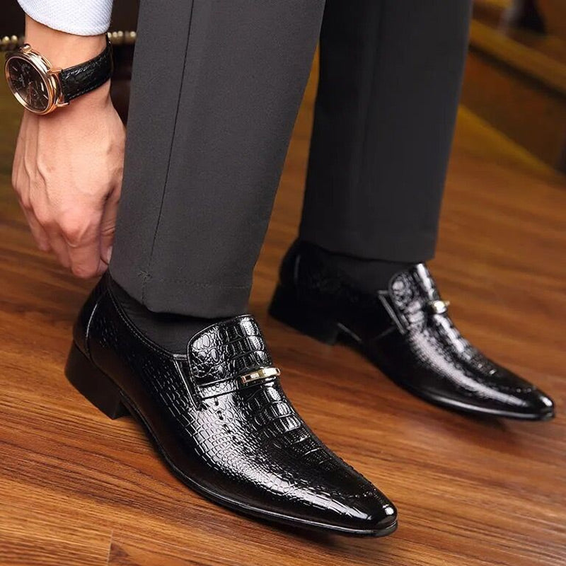 Men’s Genuine Leather Loafers with Crocodile Texture – Ethan