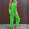 Comfortable Loose-Fit Two-Piece Sleeveless & Pants Set – Sophia