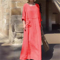 Relaxed Round-Neck Dress with Functional Pockets – Emma