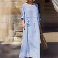 Relaxed Round-Neck Dress with Functional Pockets – Emma