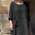 Relaxed Round-Neck Dress with Functional Pockets – Emma